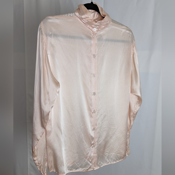 Vintage 100% silk peach long sleeve blouse - Picture 6 of 7